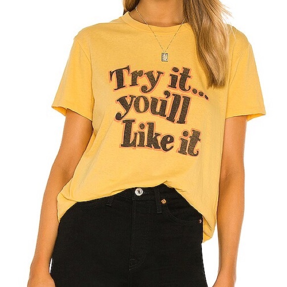 Re/Done Tops - 🚫SOLD🚫 Re/Done x Hanes 70s Recycled Loose "Try It" Tee in Vintage Gold